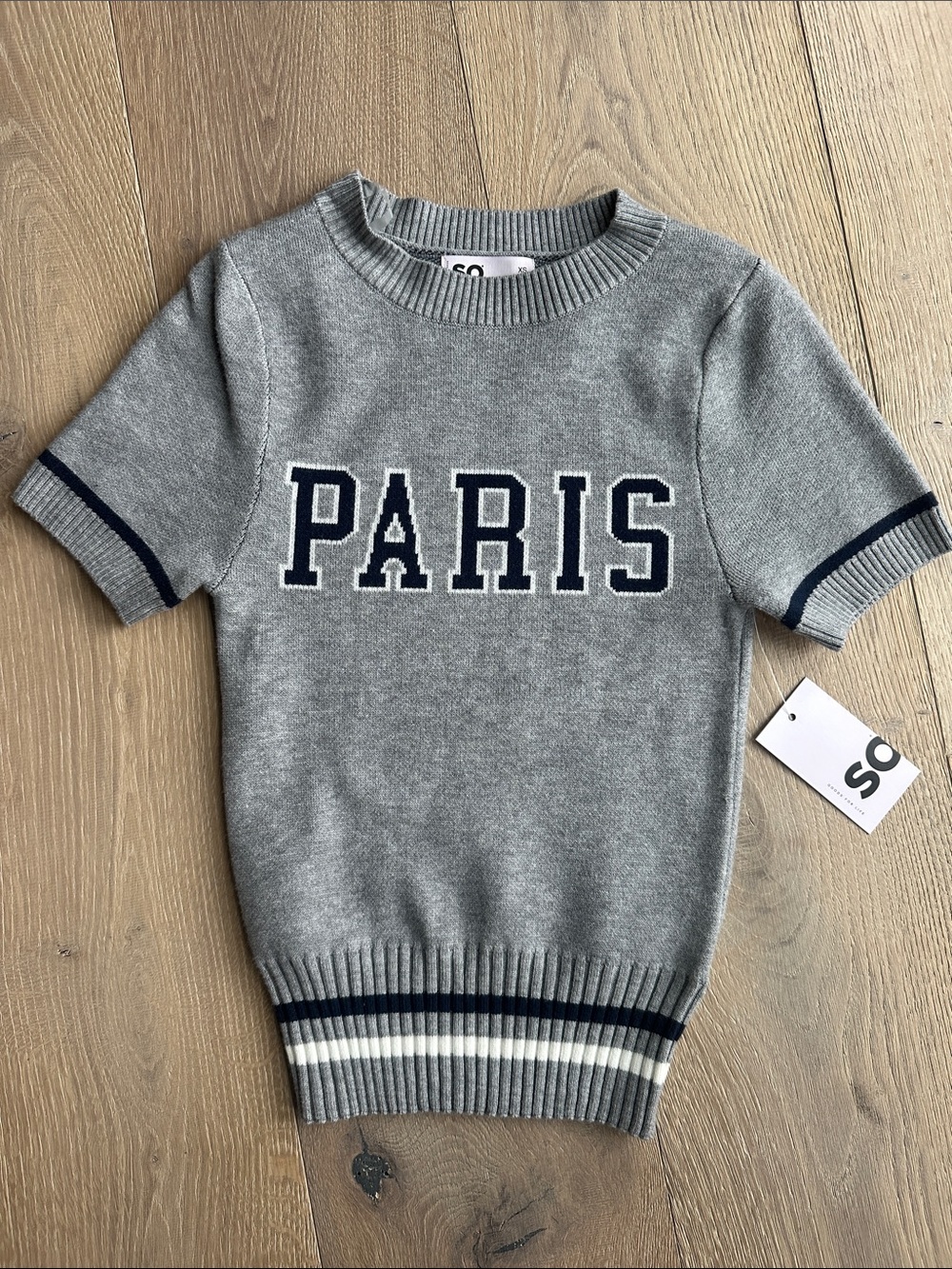 SO Kids Gray Knit Top with Navy PARIS Lettering